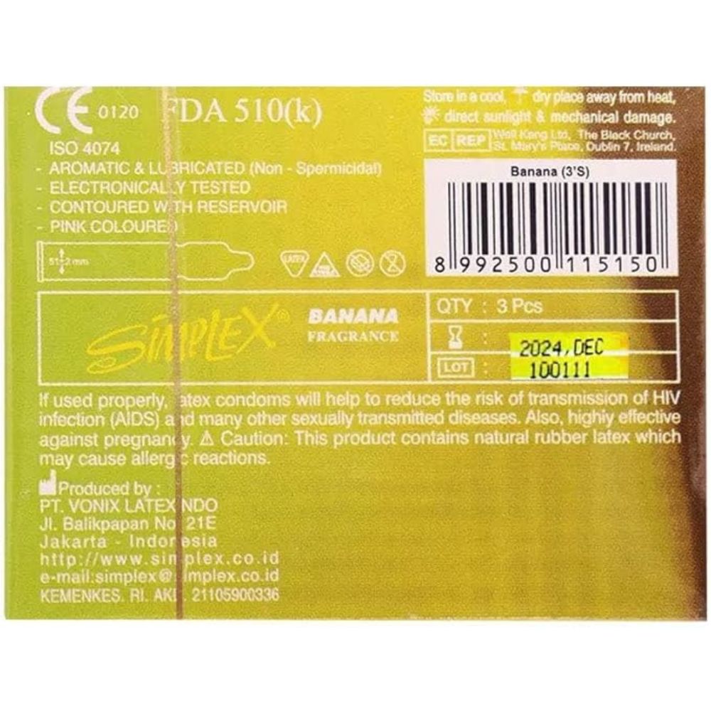 Simplex Super Thin Natural Latex Banana Flavored Condom – Pack of 12