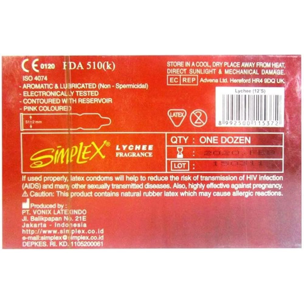 Simplex Super Thin Natural Latex Lychee Flavored Condom – Pack of 12