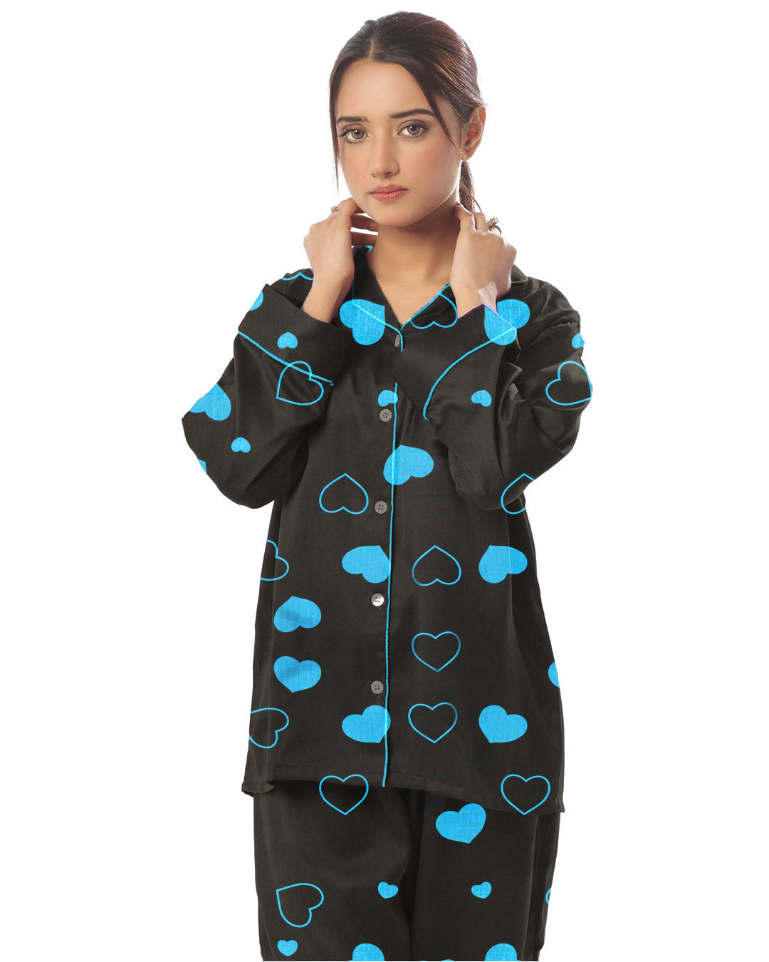 Linen Pajama Suit with Scrunchie - Royal Dusk