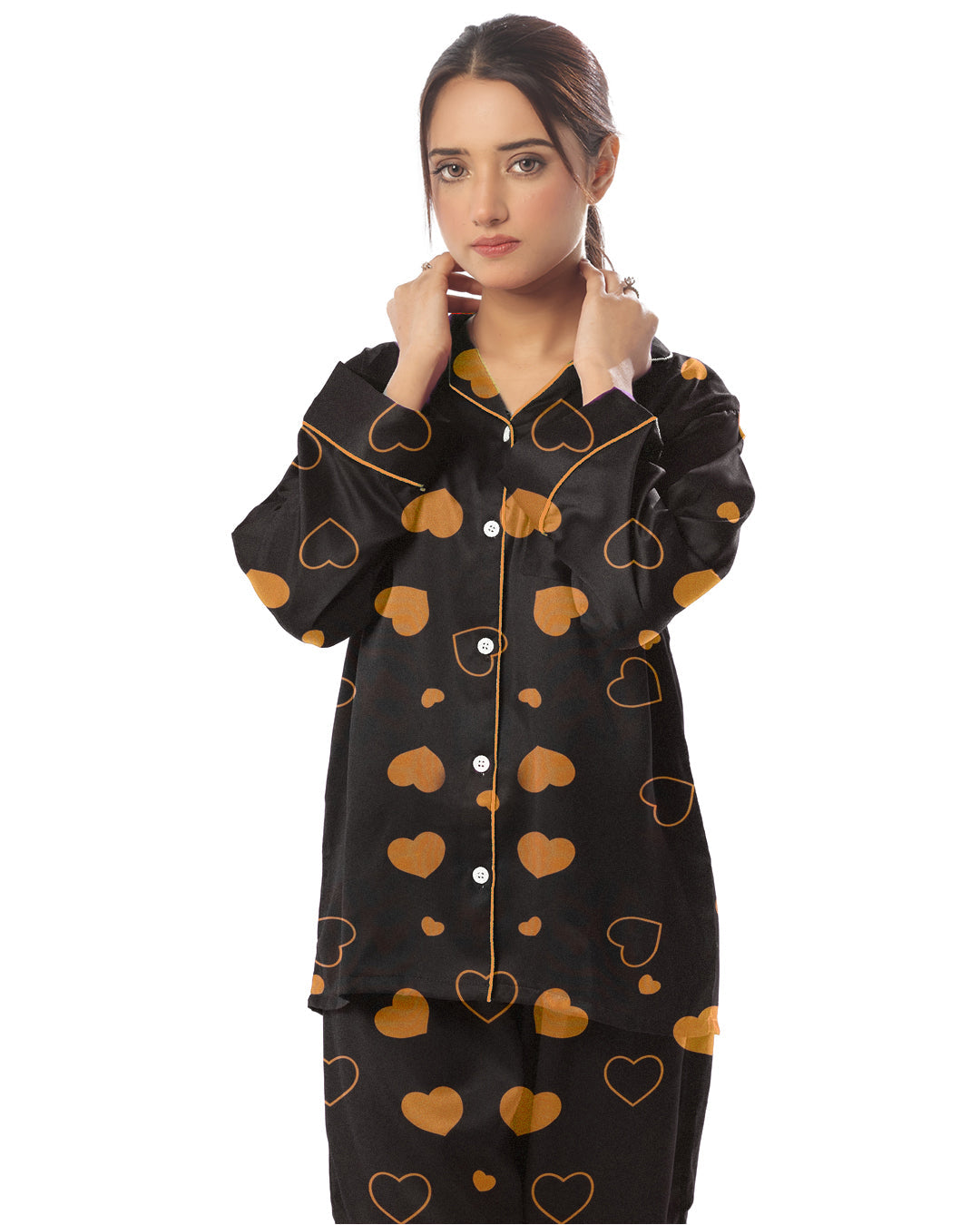Linen Pajama Suit with Scrunchie - Royal Dusk