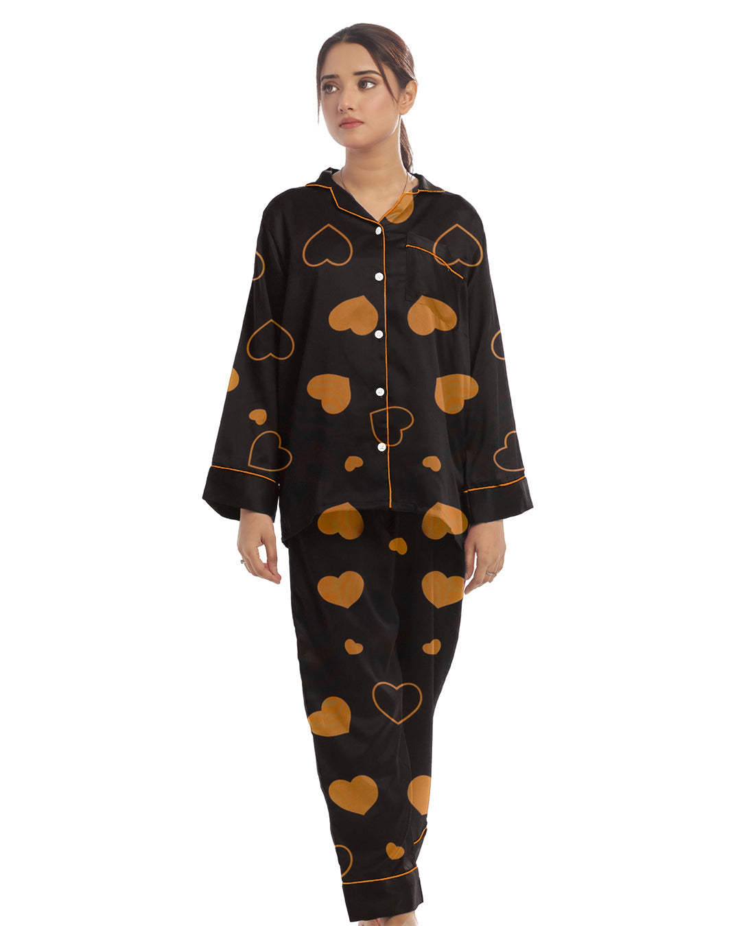 Linen Pajama Suit with Scrunchie - Royal Dusk