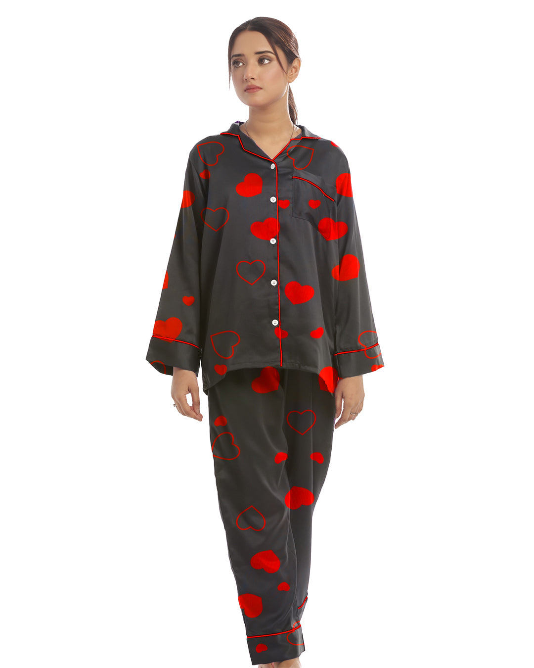 Linen Pajama Suit with Scrunchie - Royal Dusk