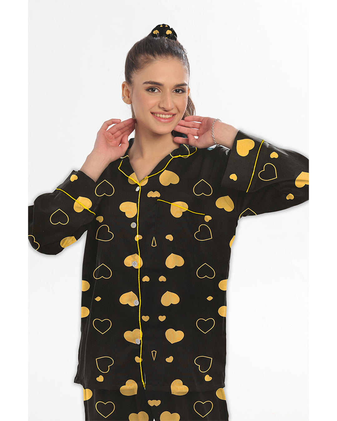 Linen Pajama Suit with Scrunchie - Royal Dusk