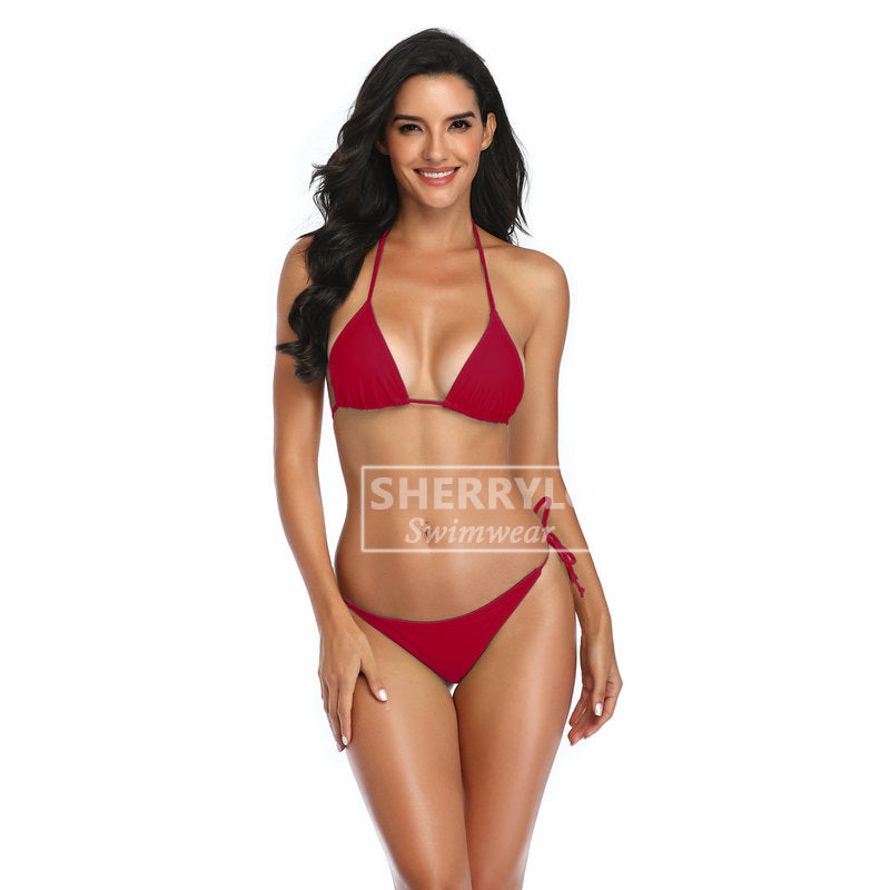 PPU Red Padded String Ribbed Bikini