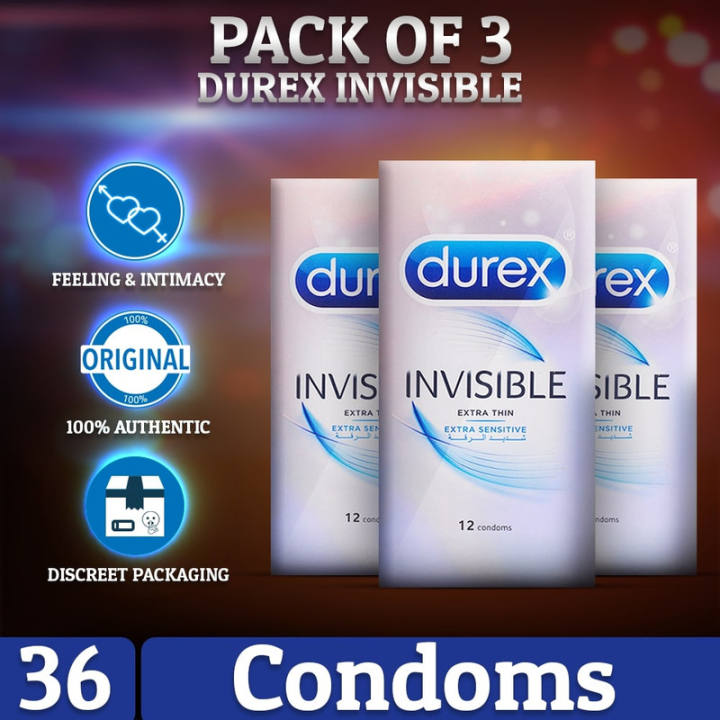 Pack of 3 Durex Invisible Condoms of 12 best quality c ondom feel like no condem Best Timing Condoms brands in Pakistan online 