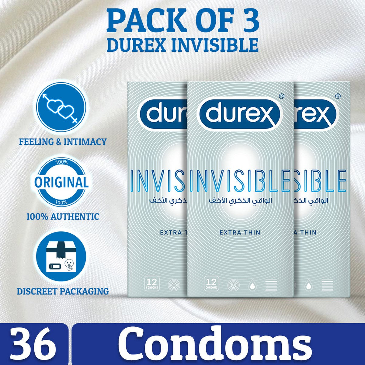 Pack of 3 Durex Invisible Condoms of 12 best quality c ondom feel like no condem Best Timing Condoms brands in Pakistan online 