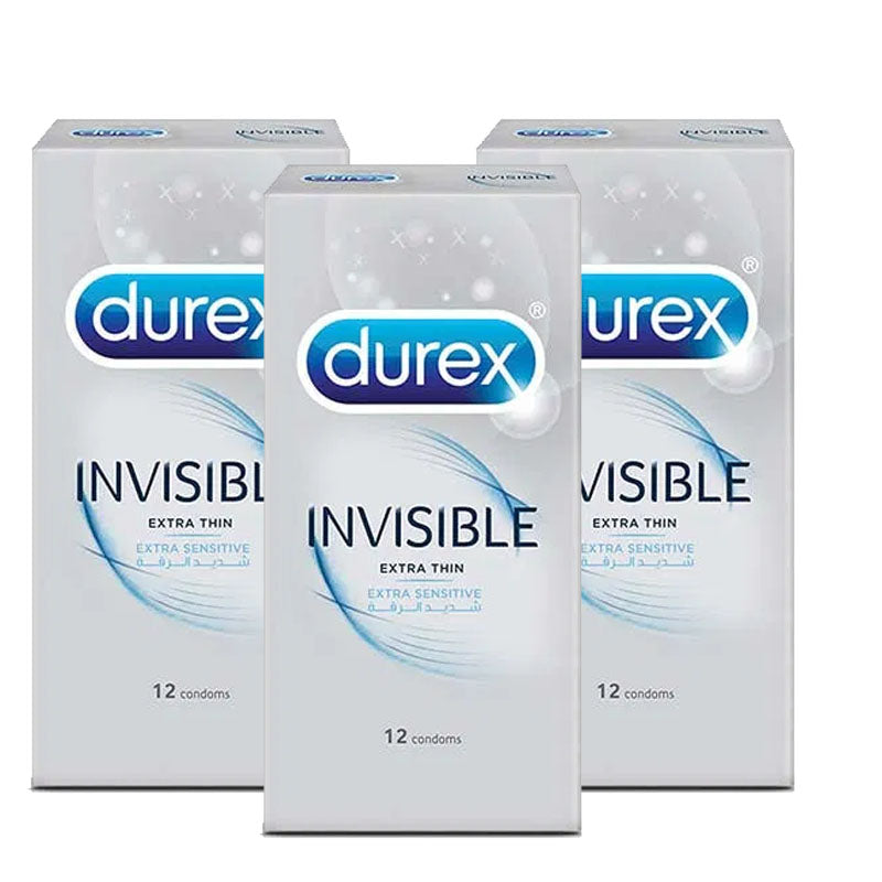 Pack of 3 Durex Invisible Condoms of 12 best quality c ondom feel like no condem Best Timing Condoms brands in Pakistan online 