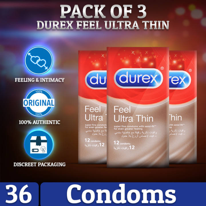 Pack of 3 Durex Feel Ultrathin Condoms of 12. Best Quality durex thin condom feel like no kandam price in pakistan online 